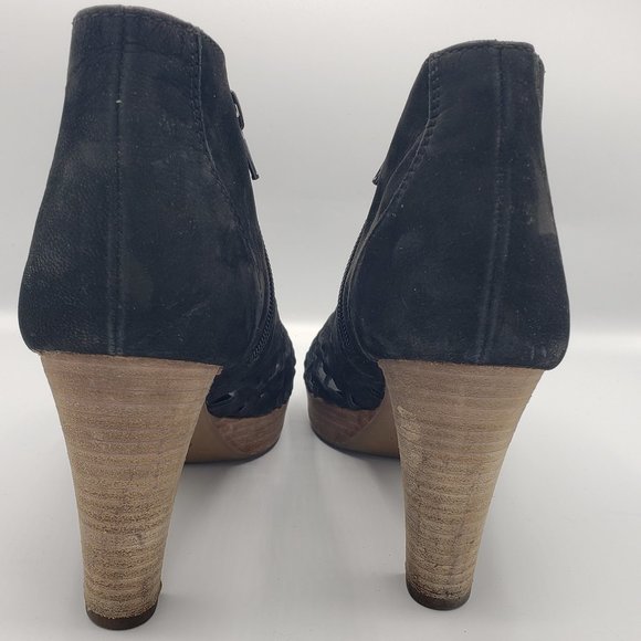 Paul Green Tacey Bootie 9 Black Nubuck Peep Toe Heels Slashed Uppers - Picture 10 of 13